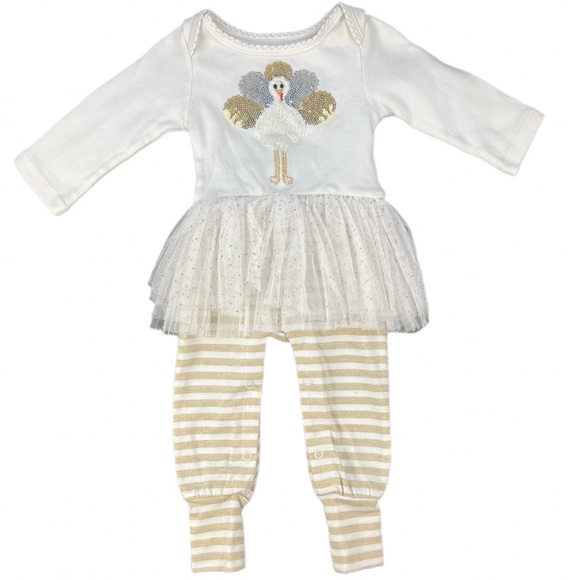 MUD PIE Cotton and Tulle Sequin Pumpkin One Piece- 0-3M - Picture 1 of 3